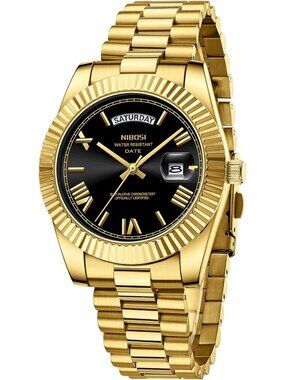Nibosi Men's Gold Black Analog Quartz Stainless Waterproof Desiger Wrist Watch